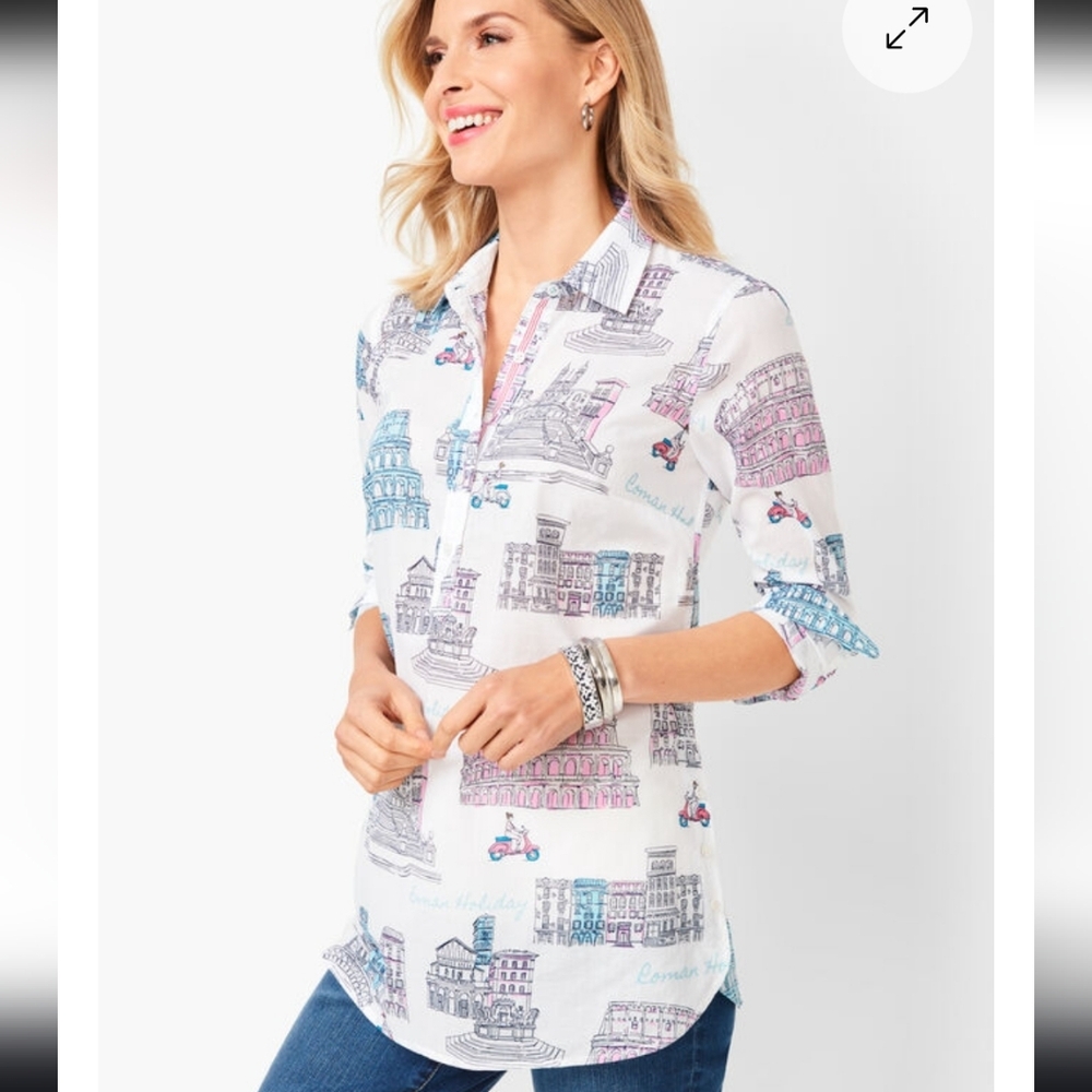 Talbots Roman Holiday Pop Over Top